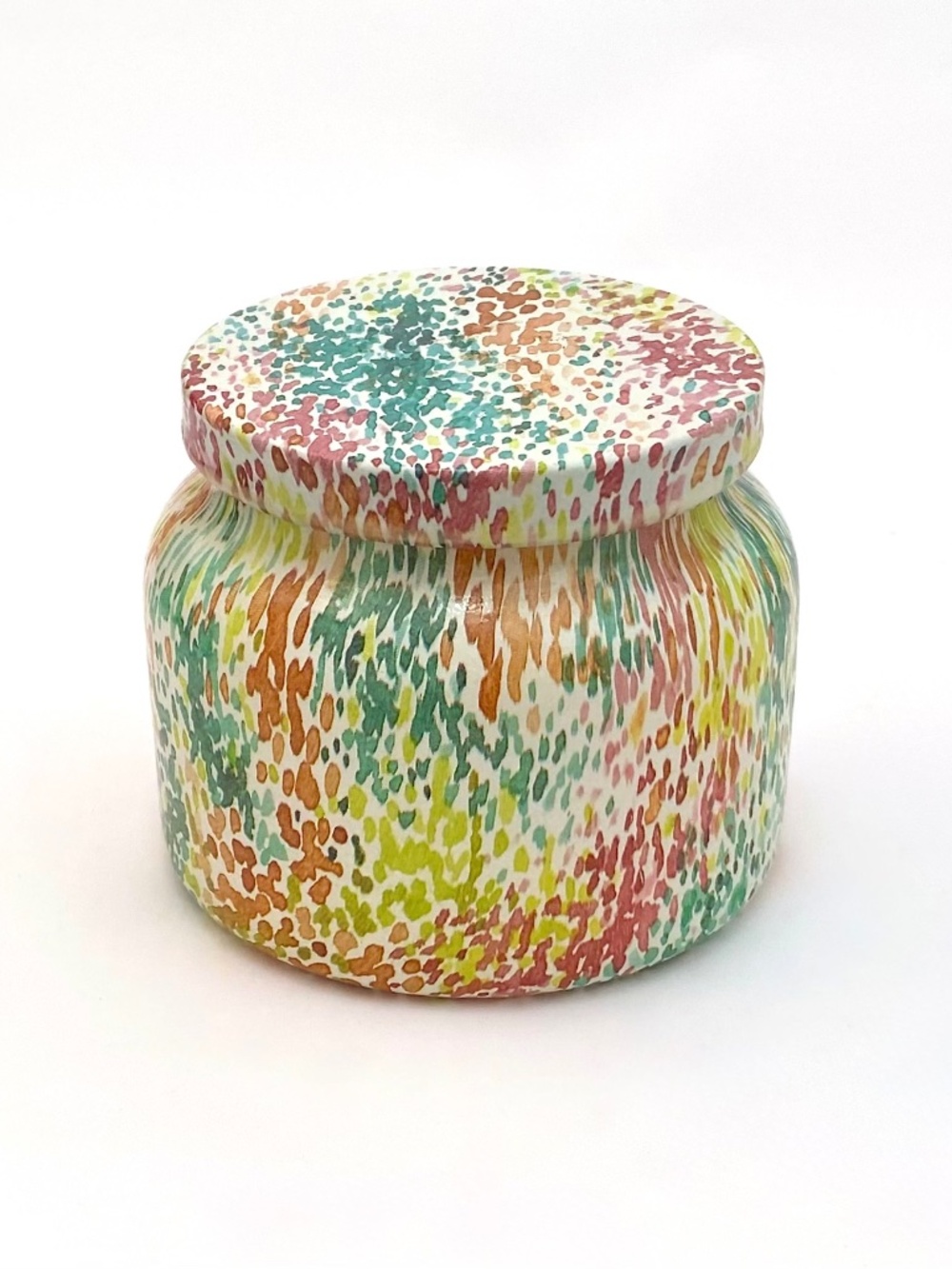 Anthropologie Capri Blue *EMPTY* 8 Oz GREEN FLORAL Petite Jar w/ MATCHING Lid